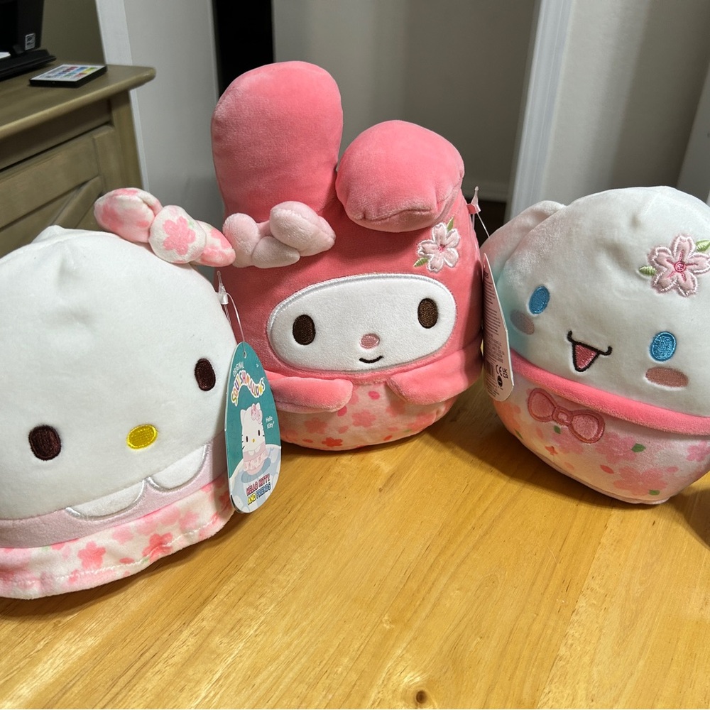 Squishmallow Spring set - Hello Kitty, Cinna, My Melody pink and White Plush Set